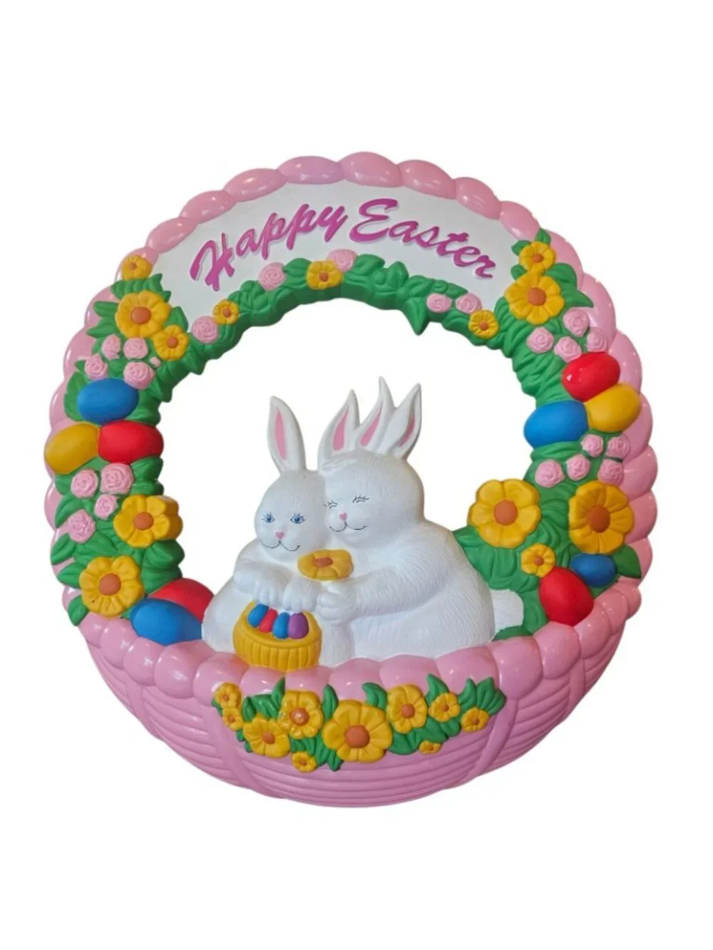 Vtg 90s Easter Wreath Eggs Bunnies Plastic By Empire 17